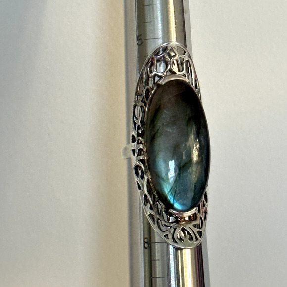 925 Sterling Silver Vintage HUGE Tall Labradorite Large Gemstone Ring Size 6.75 - Picture 14 of 14